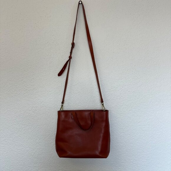 Madewell Leather Transport Tote Crossbody Zip Top Small Cognac English Saddle - Picture 3 of 15